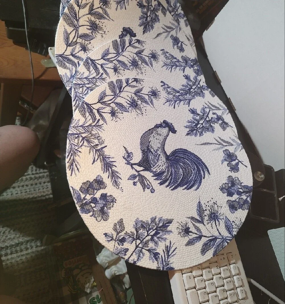 Blue Rooster Round Placemats Set - Blue and White Set Of 4 New